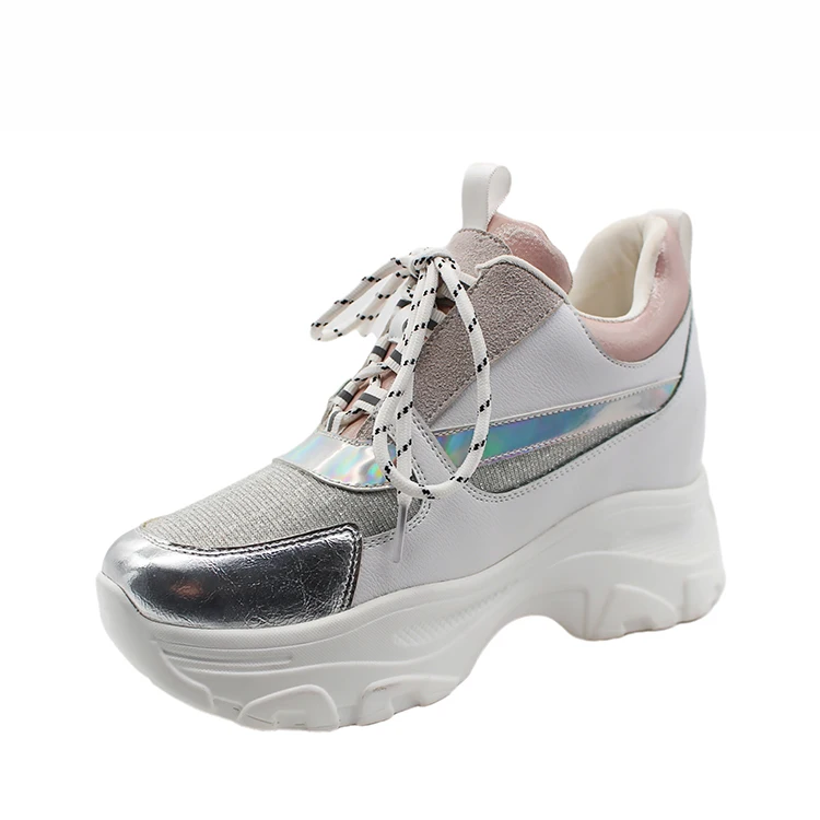 
YZY 2020 Wholesale Breathable lace-up height increasing sports running platform wedge casual shoes women sneakers 