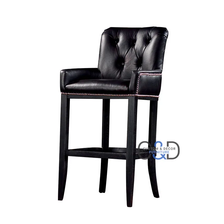 Vintage Real Leather Bar Chair 4 leg bar stools