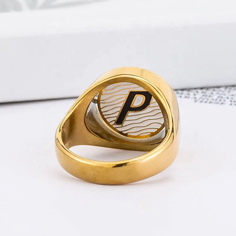 European Creative Fashion Letter P Male Ring Stainless Steel Gold Color Rotating Middle Finger Rings