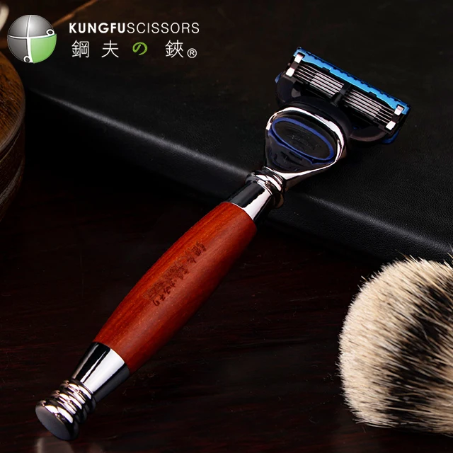 Kungfu Mens Razor Blades Shaving Razor Blade Hair Barber Wooden Razor