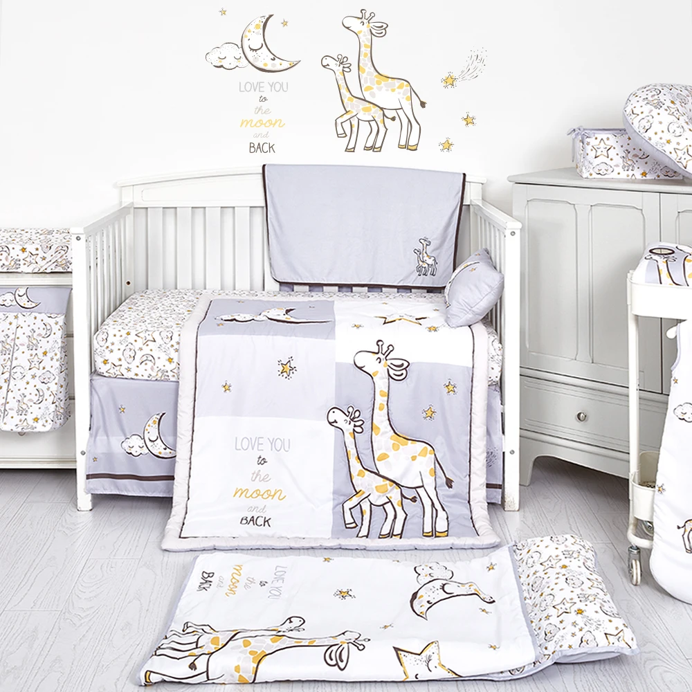 Cartoon Animal Deer Design Baby Cot Bedding Crib Bed Linen Comforter Sheet Set Crib Bedding