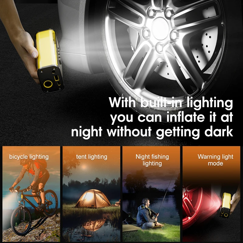 Tyre Inflator Mechanical Style Digital Display Pressure Detection Air Pump Compressor 1V Cable for Car Bike  Rechargeable 19mm