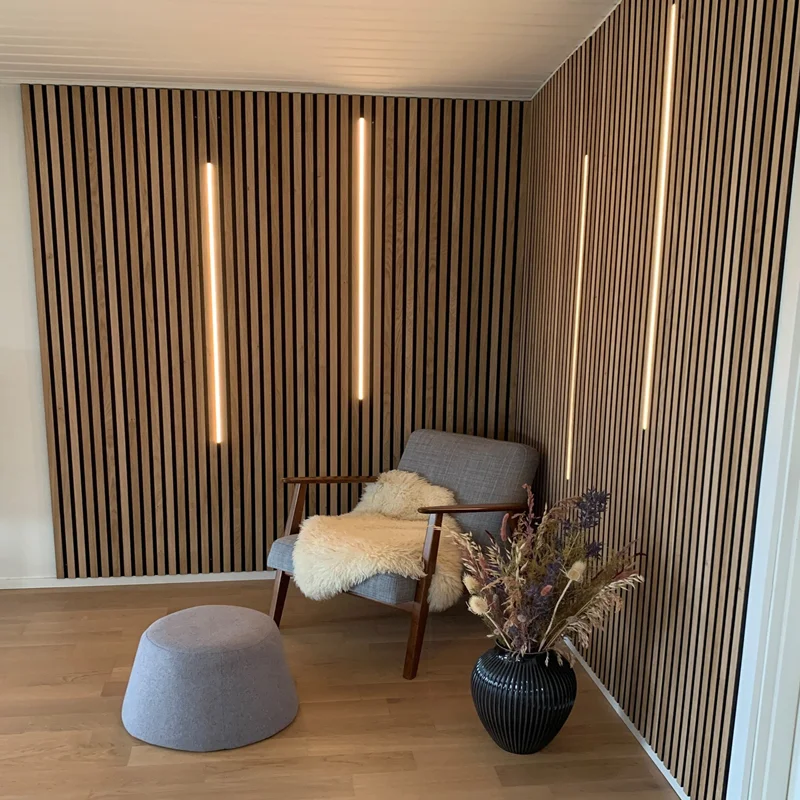 Black Wood Natural Oak Veneer Finish Akupanel Acoustic Panel Wooden Slat Wall Perforated Fiber Acoustic Panel