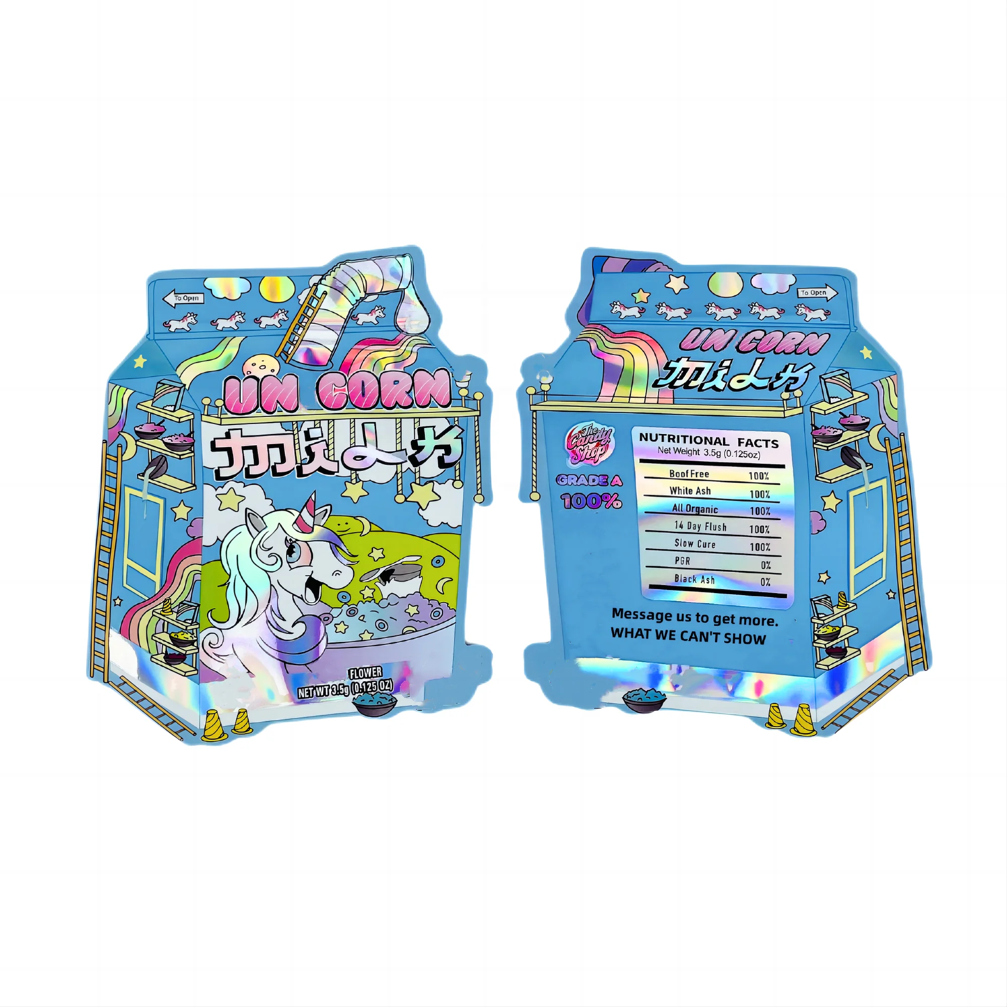 Holographic Candy Ice Cream Edible Flower 8th shaped Mylar Bag 3.5g Cut Out cali bags cookies Packaging cali packs 3