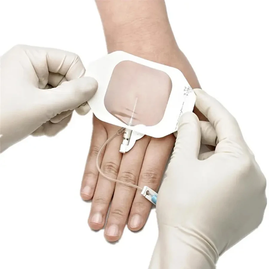 Medical Transparent IV Cannula Film Fixation Wound Dressing Sterile Waterproof PU Self Adhesive Dressings with U Port