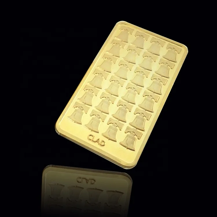 FS-Craft Souvenir Bell Metal Bullion 1 Troy Ounce Rectangle Plated Gold Coin Gold Bar