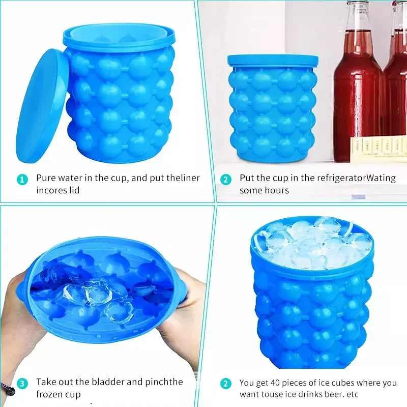 Revolutionary Space Saving Silicone Ice Cooler Bucket Ice Cube Tray Maker