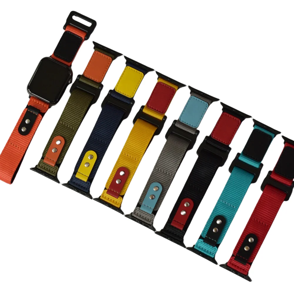 Custom LOGO Fabric Watchband Nylon Material+ Leather Watch Band Strap For Apple Watch 8