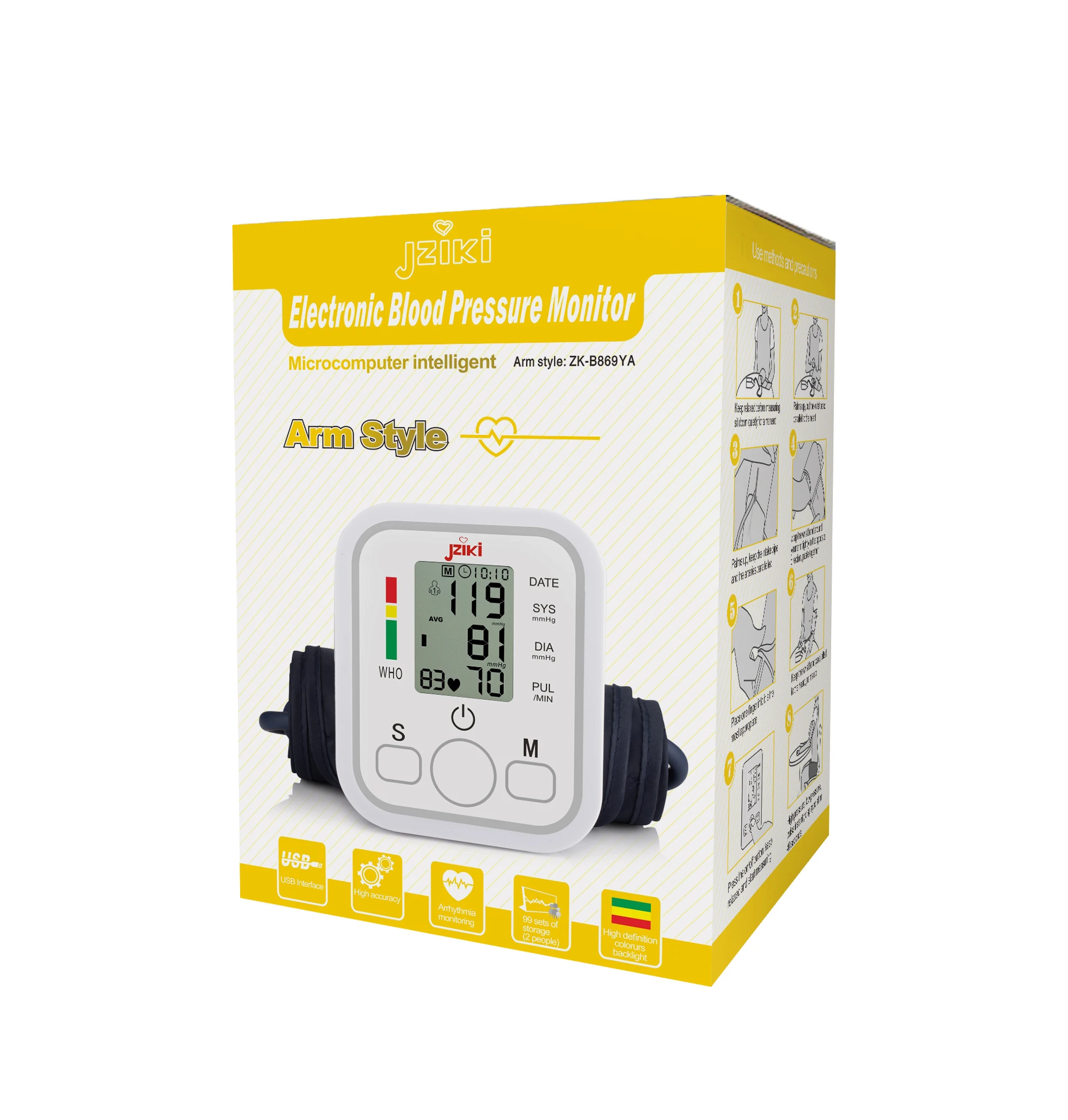 Medical English Voice Arm Digital Blood Pressure Monitor colorful backlight 2 Users * 99 Groups Record Heart Rate Pulse Monitor