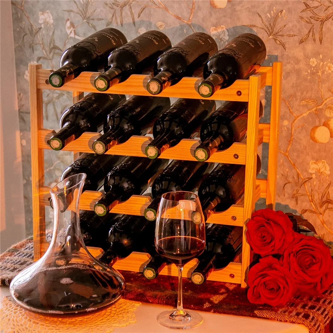 Customized wholesale high quality durable wine cabinet countertop self-standing bottle rack pine wooden wine rack