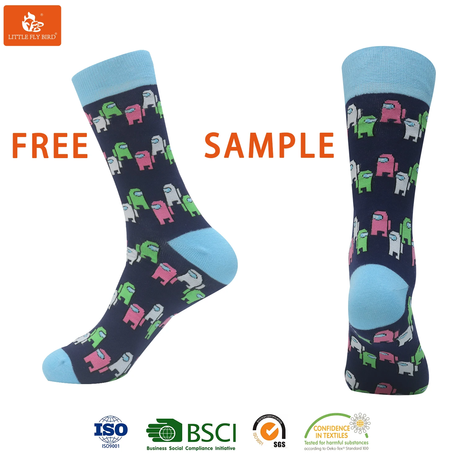 Custom made professional design add your logo combed cotton happy crew men socks with custom tag socks for men