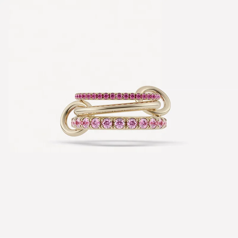 YINJU Fashion Trending Jewelry Stacking Pave Pink Sapphire Triple Eternity Finger Ring for Women