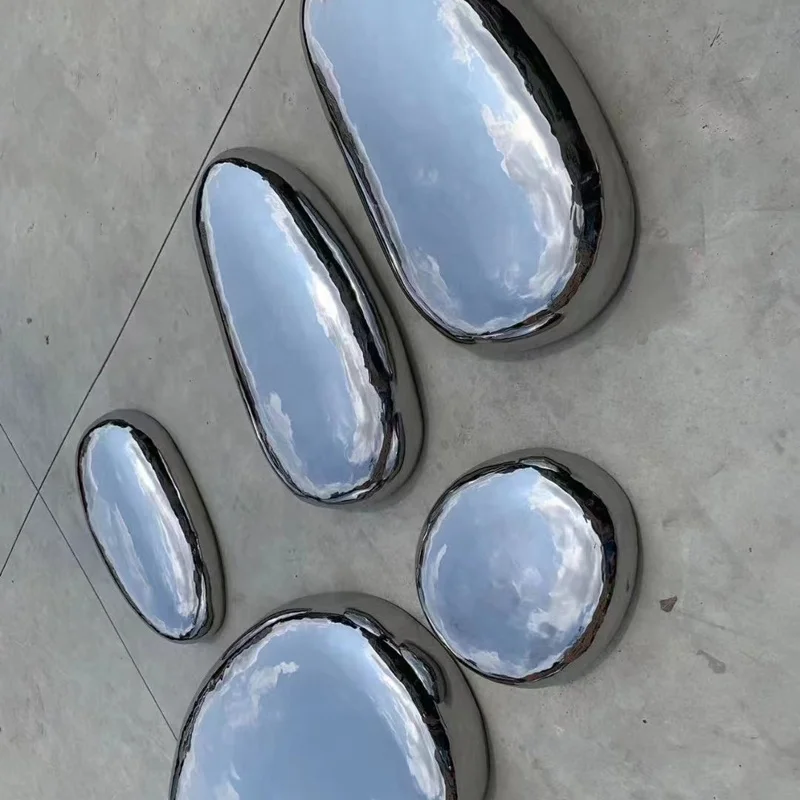 Mirror Polished Abstract Stainless Steel Cobblestone Egg Sculpture Polished Metal stainless steel cobblestone  sculpture