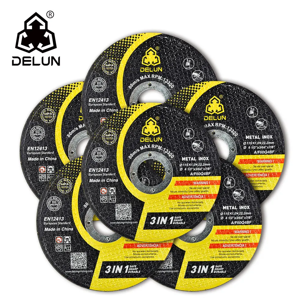 DELUN Hot Sale EN12413 Standard 4.5 Inch Abrasive Cutting Disc with 1 mm Thickness for Angle Grinder