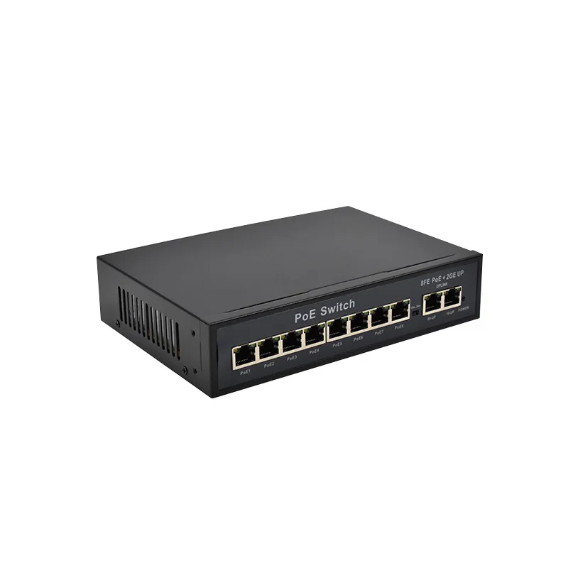 8 port Half/Full duplex adaptive support VLAN  10/100mbps PoE RJ45 port and 2 10/100/1000mbps uplink ports poe switch