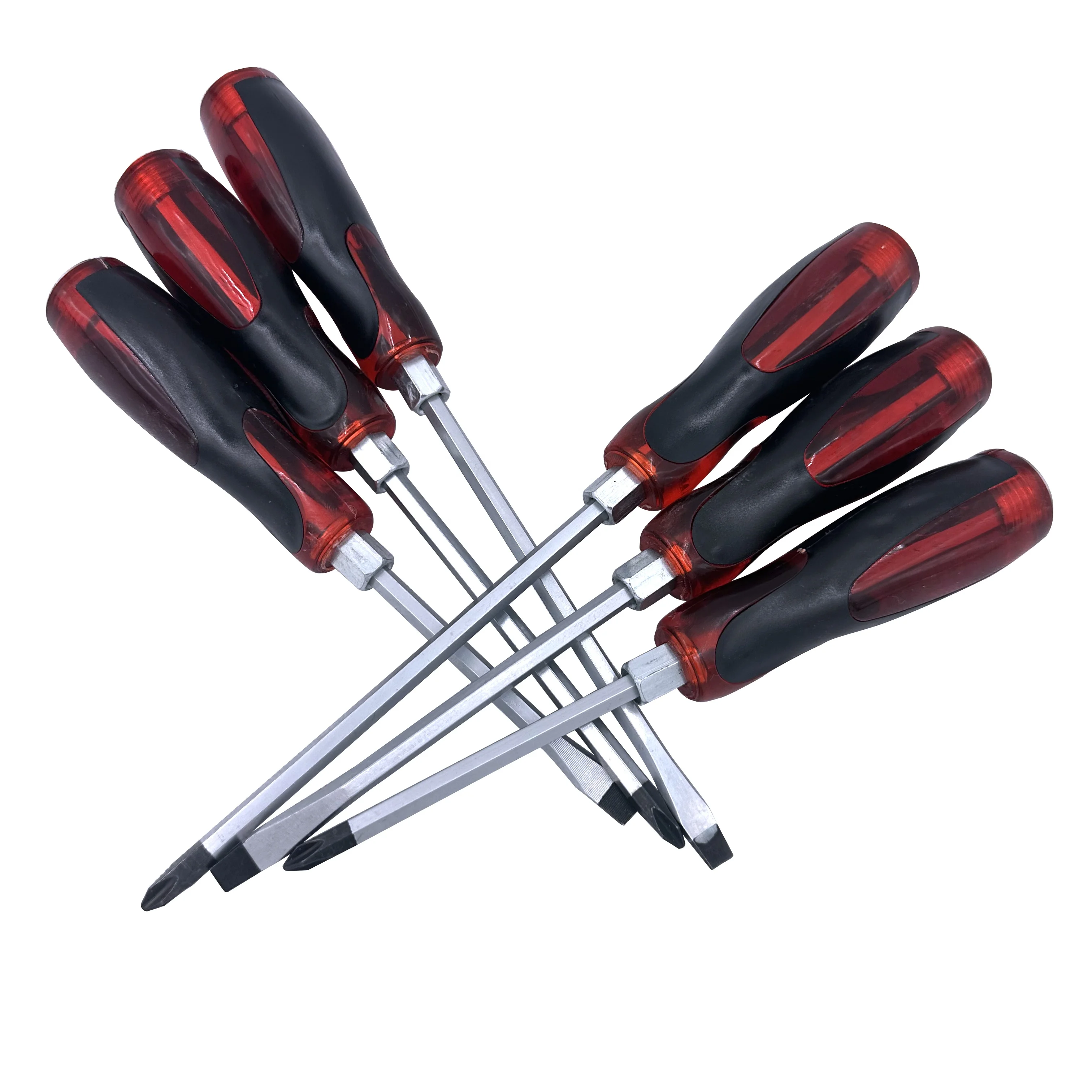 Factory Wholesale Red Transparent Handle Flat Blade Slotted Screwdriver Crv Phillips Magnetic Screwdriver