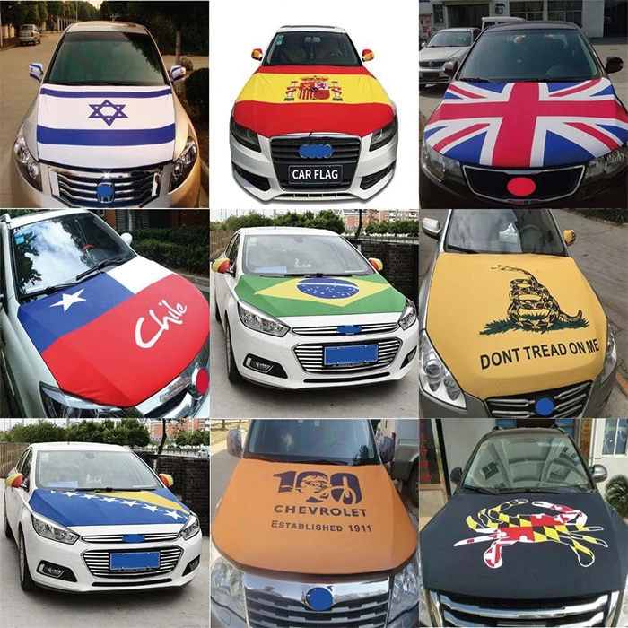 Promotion Wholesales High Quality Polyester Spandex Fabric Custom Logo National Car Hood Cover National Car Flag for Decoration