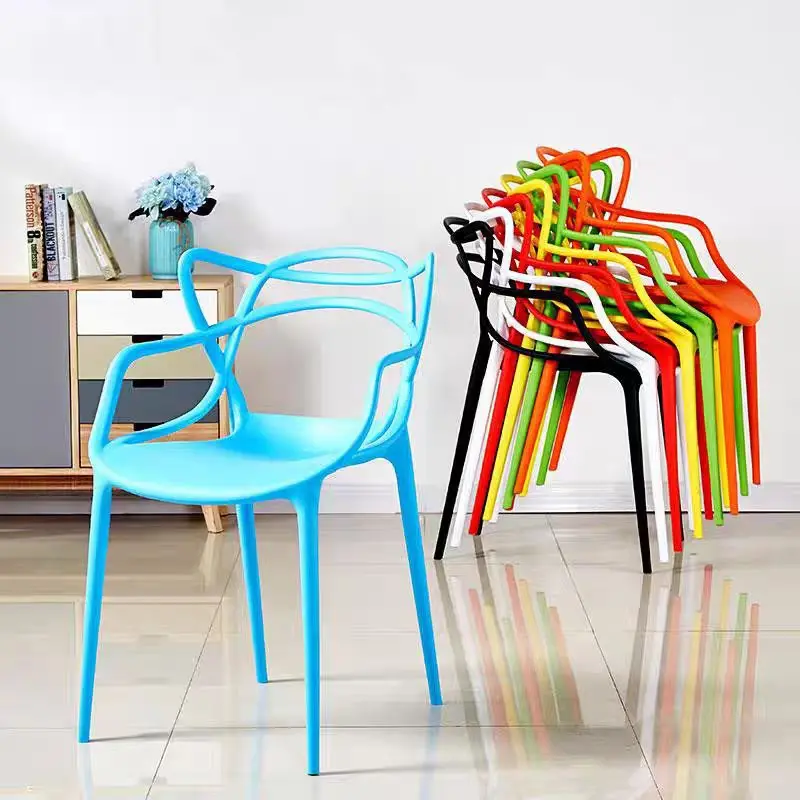 Modern Solid Wood Dining Chair with Hollow Backrest Cat Ear Plastic Arm Rest for Home Office or Hotel Use