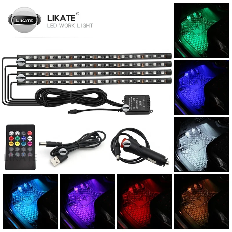 Lkt 4 шт. подножка автомобиля Rgb дистанционное приложение 5050 интерьерная атмосфера 18 светодиодов Smd гибкая светодиодная лента для