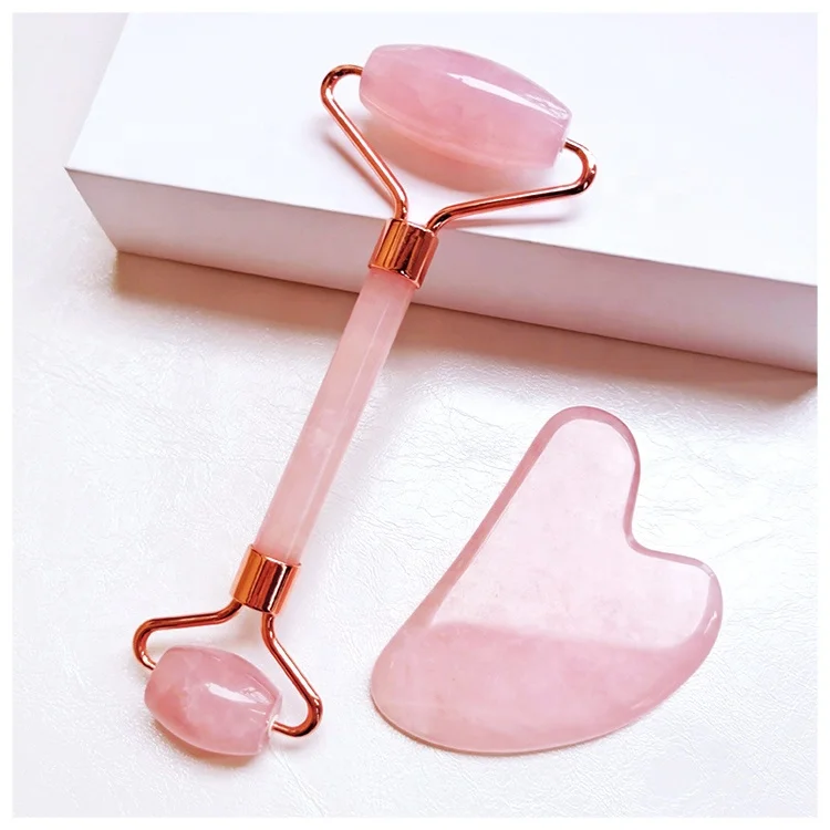 High Quality Pink Jade Roller Face Massage Roller Jade Guasha Stone Hot Selling Jade Roller Guasha Set