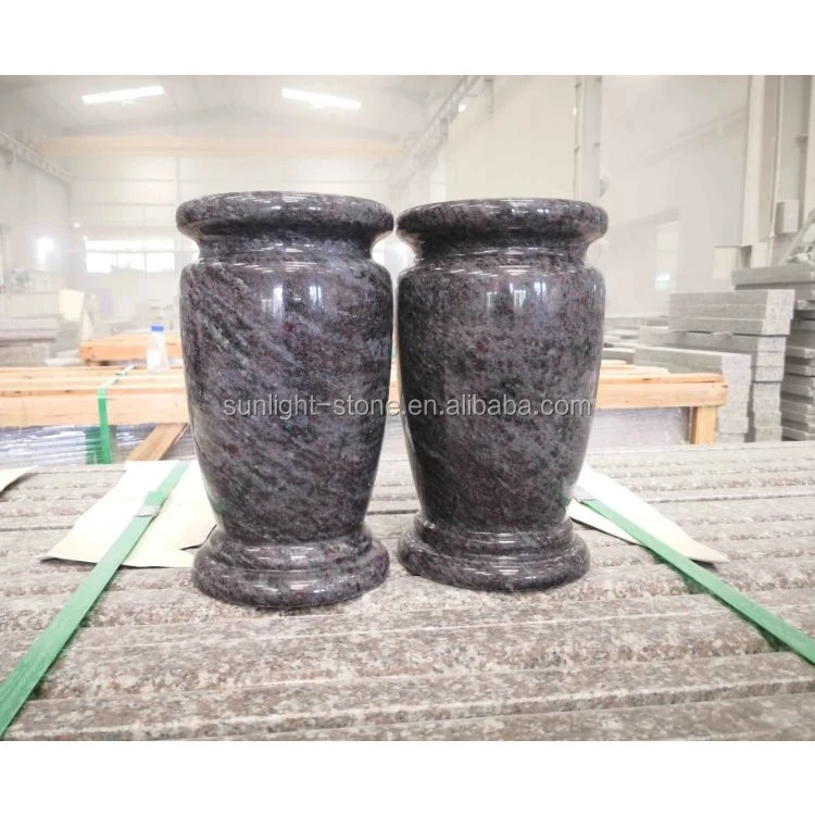 cheap small Bahama Blue granite cemetery flower vases for graves tombstone monument