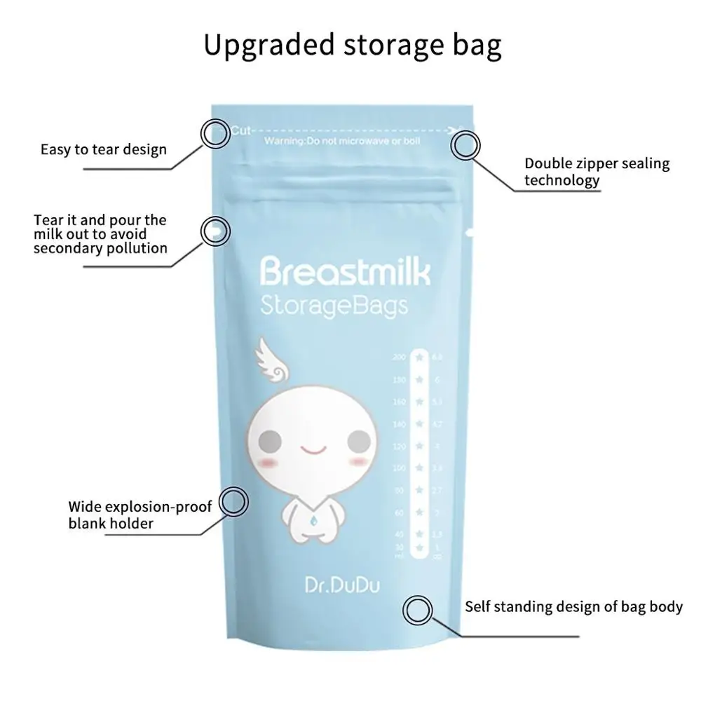 200ml 30pcs Double Zipper Seal Sterilized Mother Breast Milk Bag For Milk