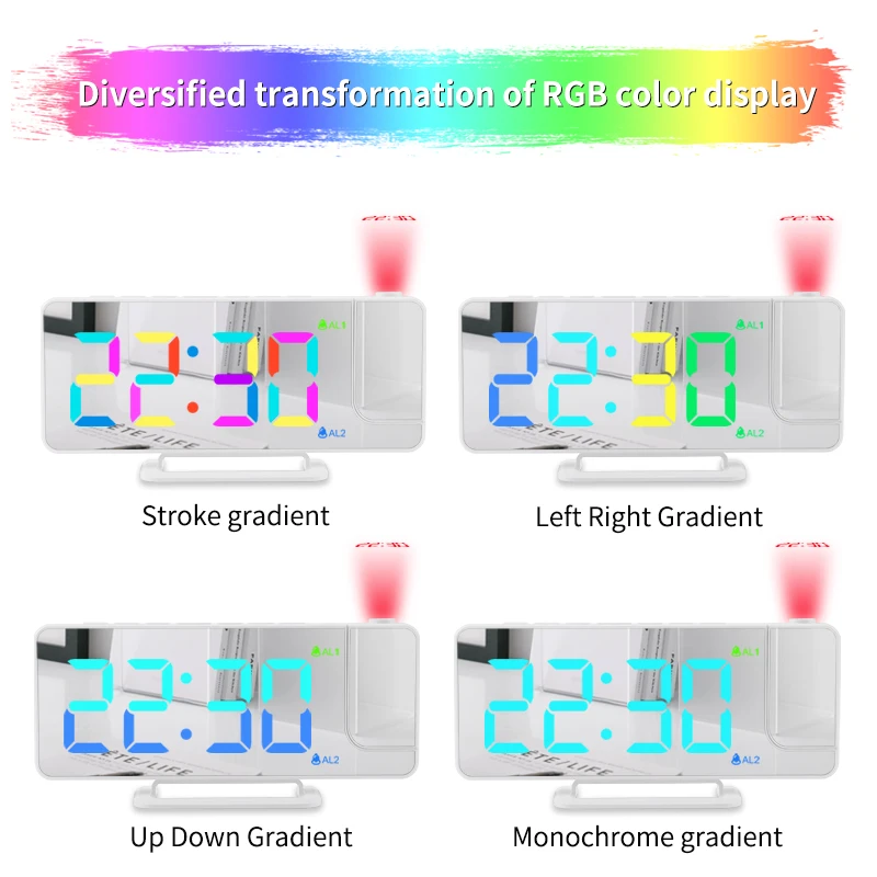 Fullwill 2023 Newest Ceiling Projection Clock RGB Alarm Desk LED Digital Wall Clock Smart Table Clocks With Projection