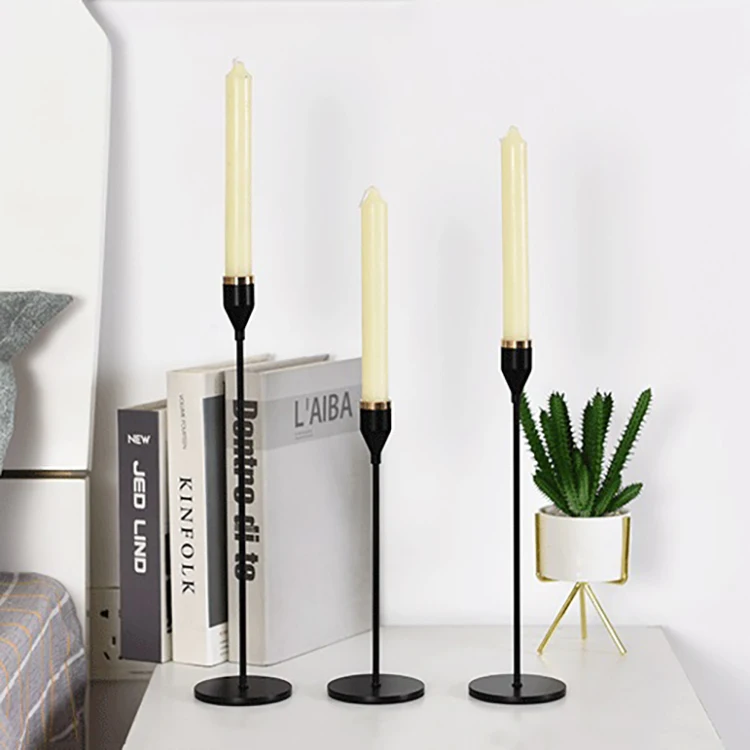 Wedding Decorative Metal Holders Table Nordic Black Taper Candle Stick Holder Set