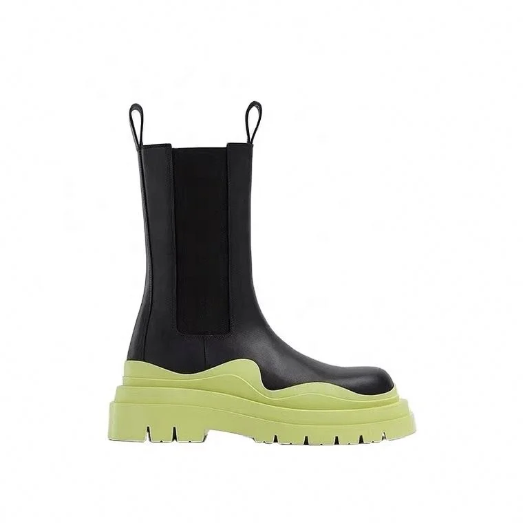 Women Larger Size Genuine Leather Vintage BV Boots Autumn Winter Chunky Shoes For Female Chelsea Boots Short Platform Heel Boots