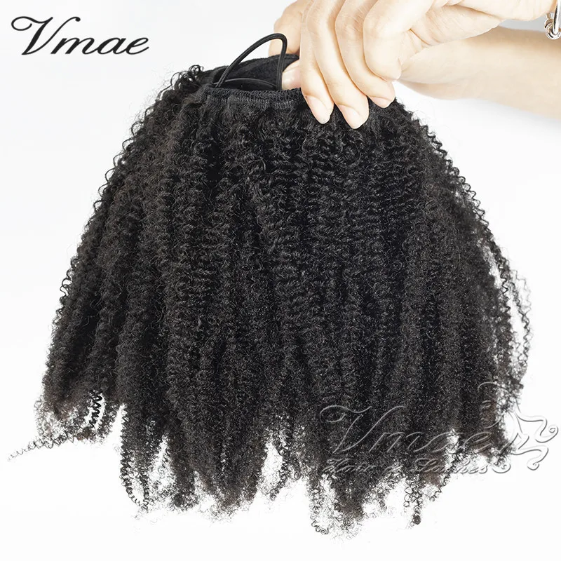 VMAE 100g Burmese 3A 3C 4B 4C Afro Kinky Curly Raw Virgin Hair Weaves One Donor Human Hair Drawstring Ponytail With Easy Combs