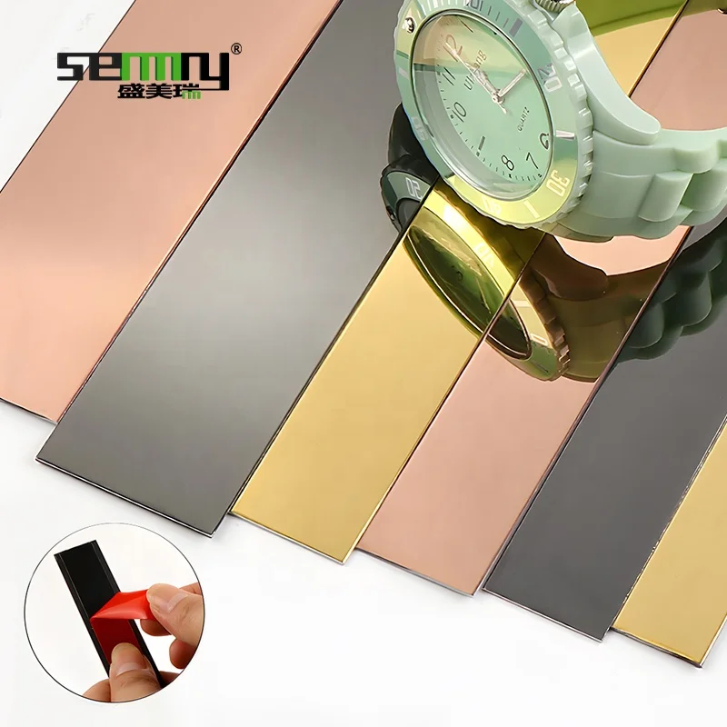 Stainless Steel Metal Self Backed Adhesive Strip for Accessories Ceramic Edge Wall Decorative Tile Trim Mirror Molding Gold Line