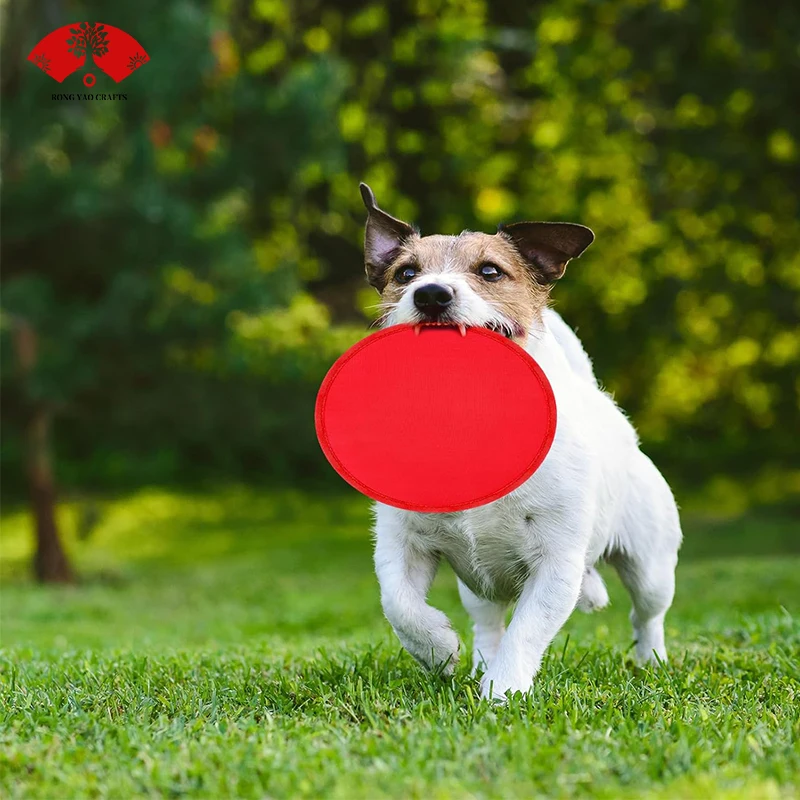 Promotional cheap nylon cloth folding hand fan sublimation blank custom logo round foldable flying disc for pet dog