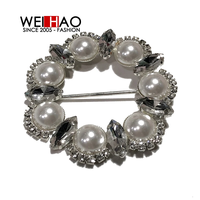 
Alloy Round belt buckle with pearl glass rhinestone material nickel color metal dress buckle for garments 