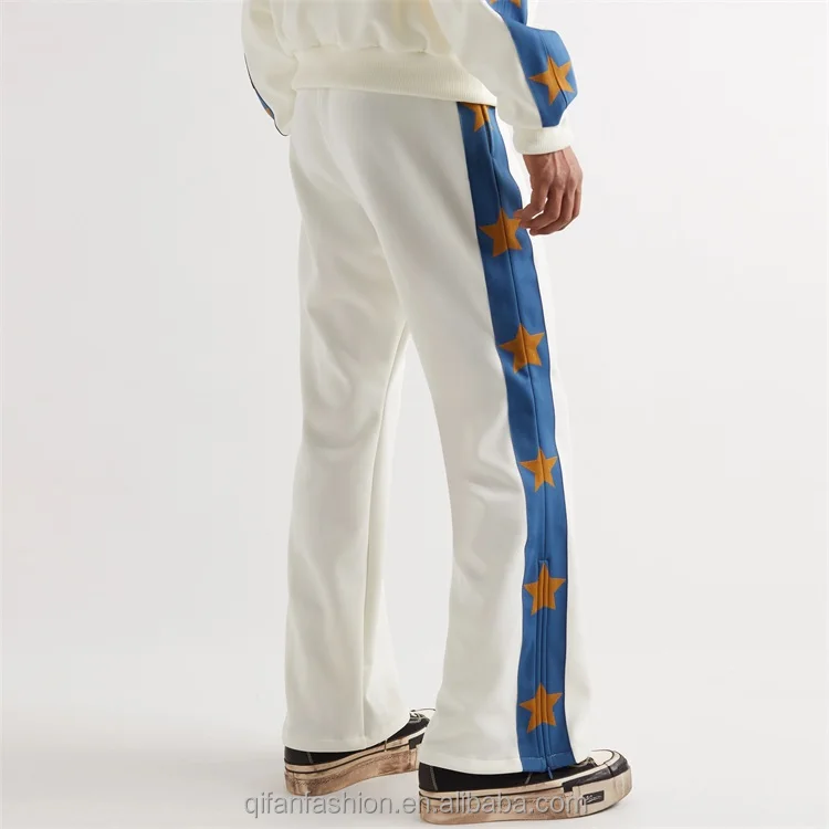 Custom bell bottom trousers baggy striped stars printed track sweat flared pants for men