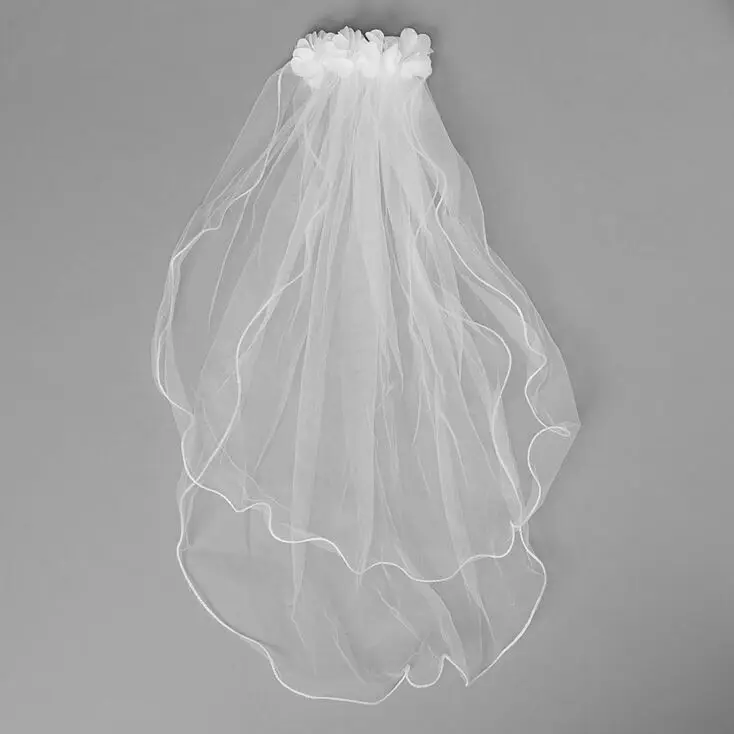 Женская кружевная Фата с гребнем, длинная белая Фата с белыми цветами, свадебный аксессуар (1600225573312)