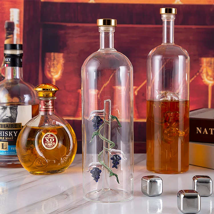 High borosiicate empty glass grape bottles 750 ml glass vodka wine tequila whiskey bottle spirits liquor bottles with grape