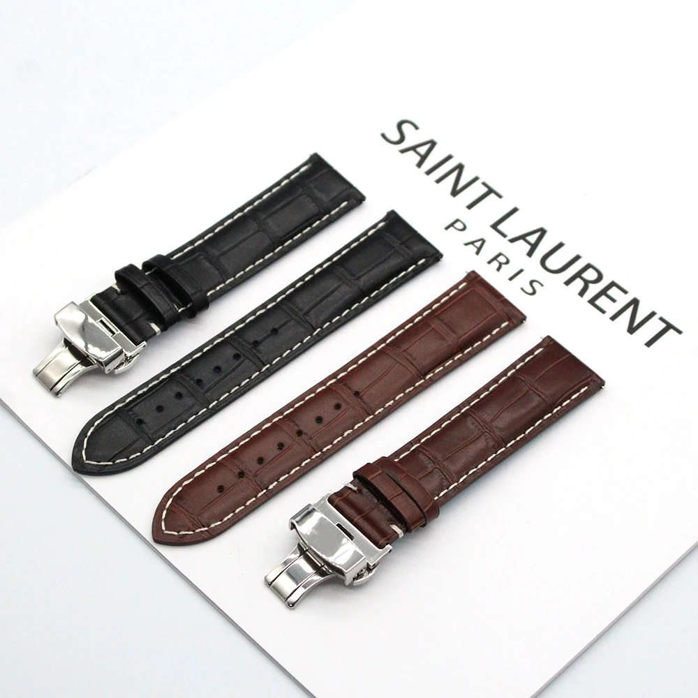 Top Quality Alligator Genuine Leather Watch Strap Brown Black 20mm 22mm Stainless Steel Desployment Clasp Crocodile Watch Bands