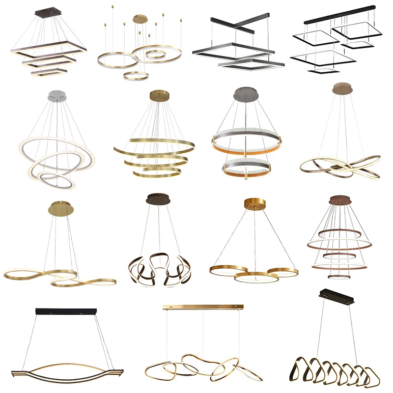 Decorative Ring Gold Black Design Modern Nordic Acrylic Circle Chandelier Modern LED Pendant Light For Living Room  BarBedroom