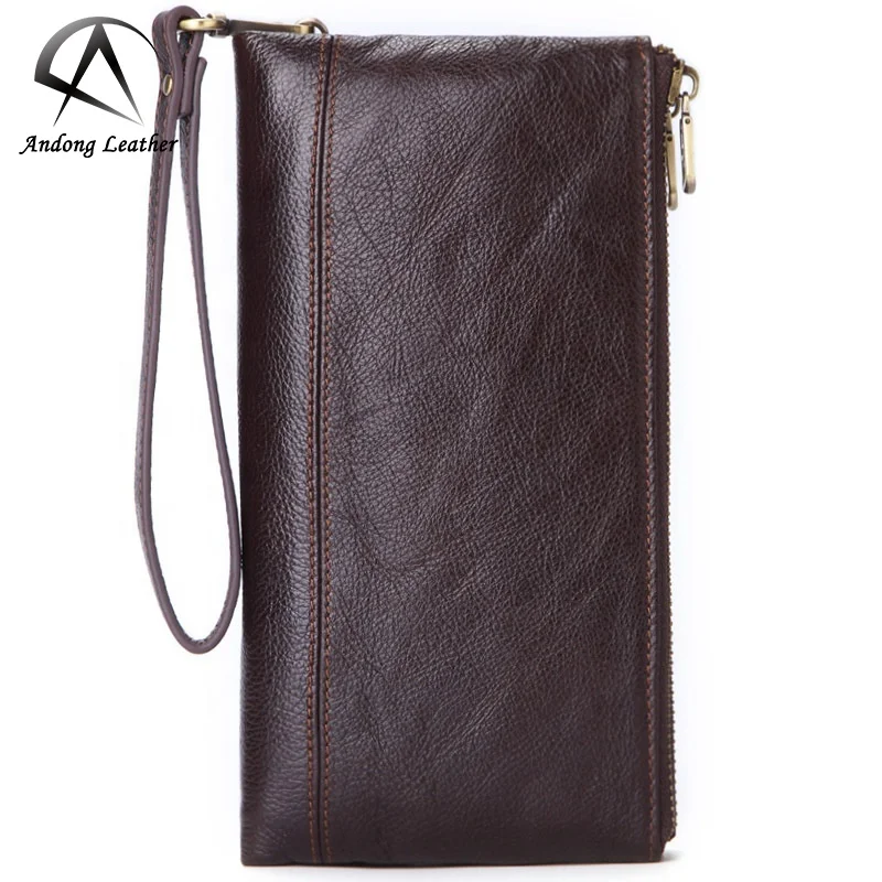 Andong Factory Genuine Leather Long Wallet for Men Top Layer Cowhide Cow Leather Buckle Zipper Purse Clutch Bag Purse