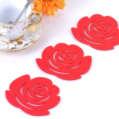 Creative Cute Colorful Rose Felt Plate Mat Table Mat Teapot Pad Potholder Decoration Mat