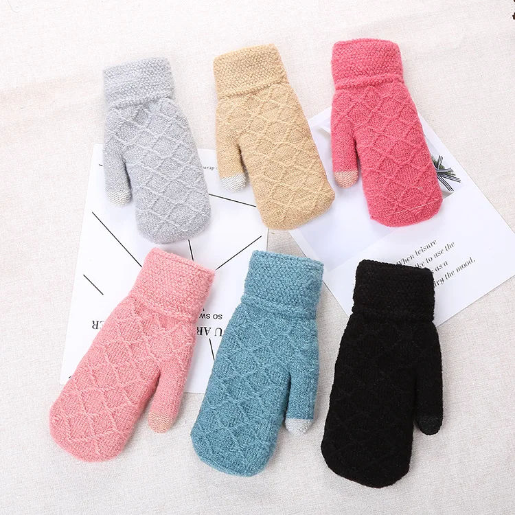 Winter Wool Mitten Gloves For Women Warm Knitted Touchscreen Thermal Jacquard Gloves With Thick Fleece Lining