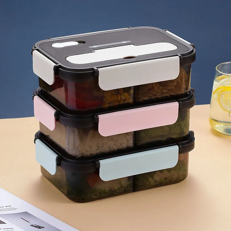 Wholesale 3 compartment plastic tin heating kids lunch box set put mobile phone portable picnic school lunch box set