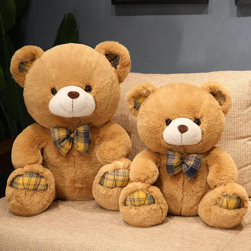 Custom wholesale cloth plaid bow tie gentleman teddy bear big plush toy
