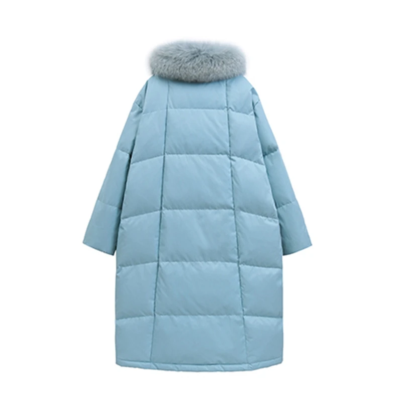 High Quality Winter New Big Fur Collar Mid-Length Red And Blue Thick Coat  Down Jackets