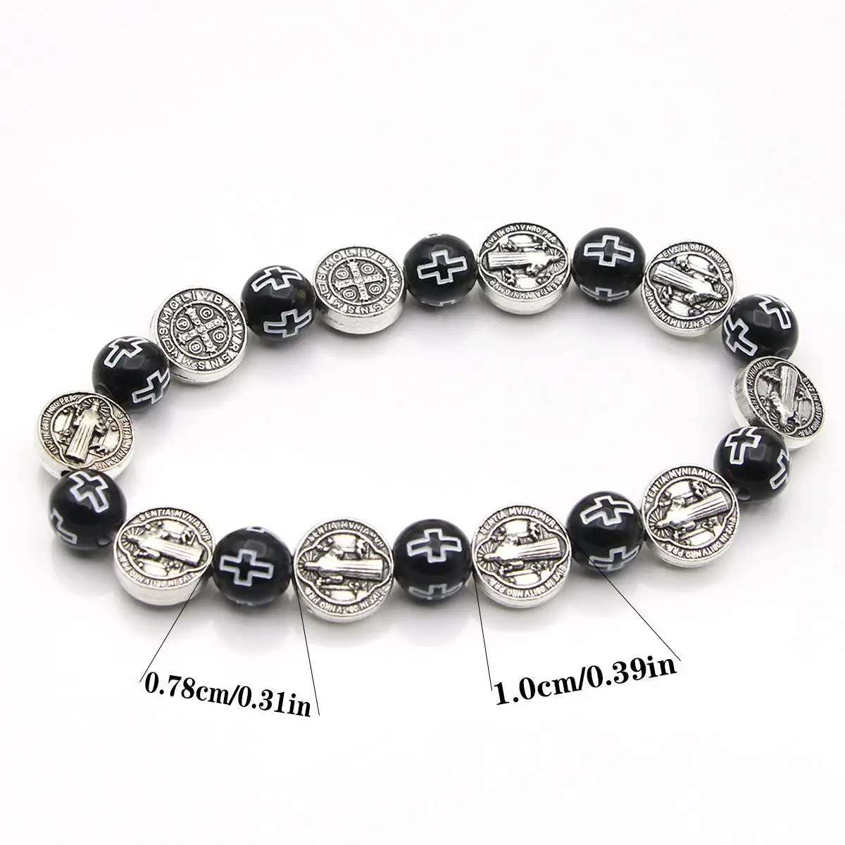 Wholesale Catholic Beaded Bracelet Cross Beads St. Benedict Medal Rosary Bracelets Antique Silver Plated  Religious Gifts
