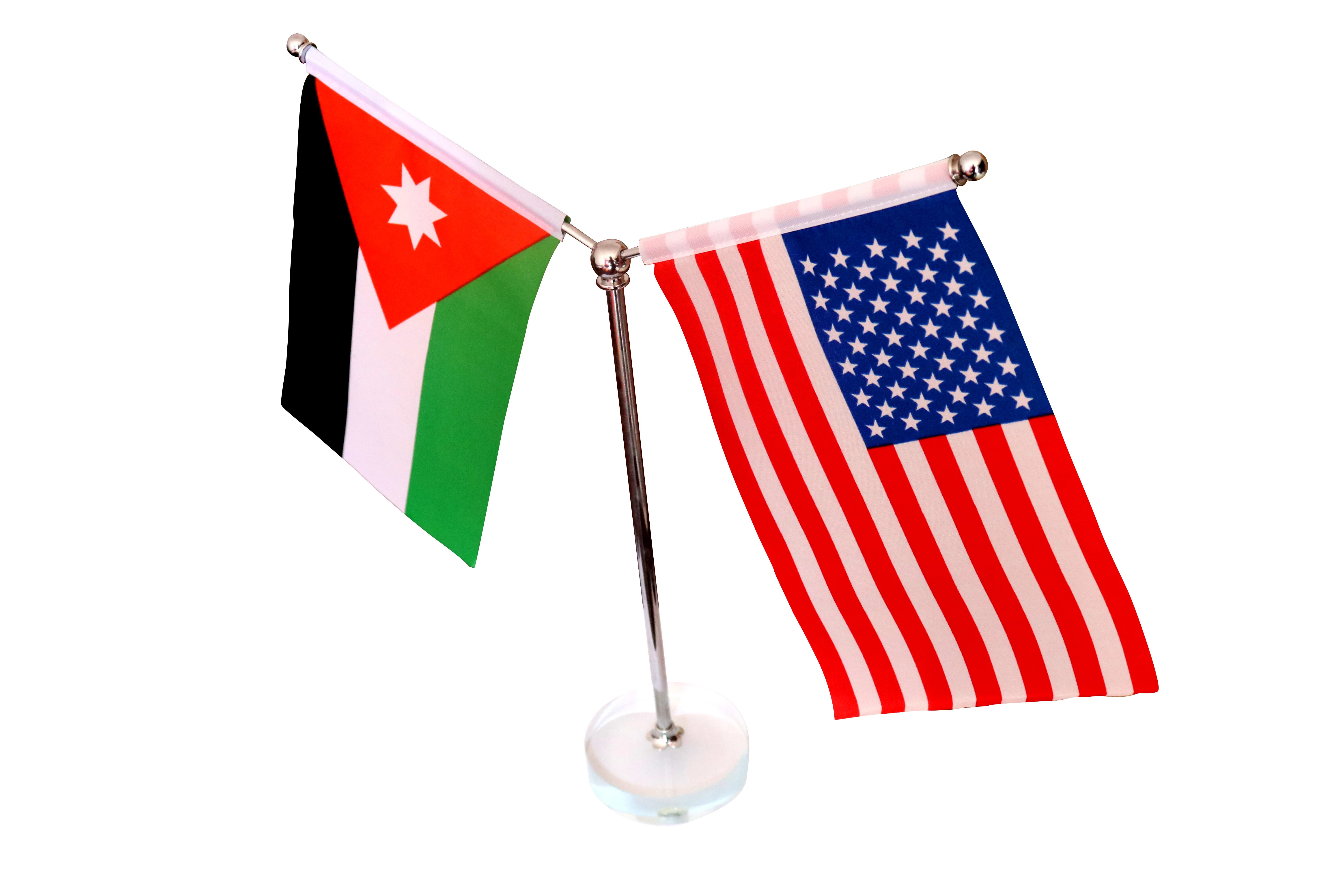 crystal glass base stainless steel table flagpole with custom polyester national desktop flag