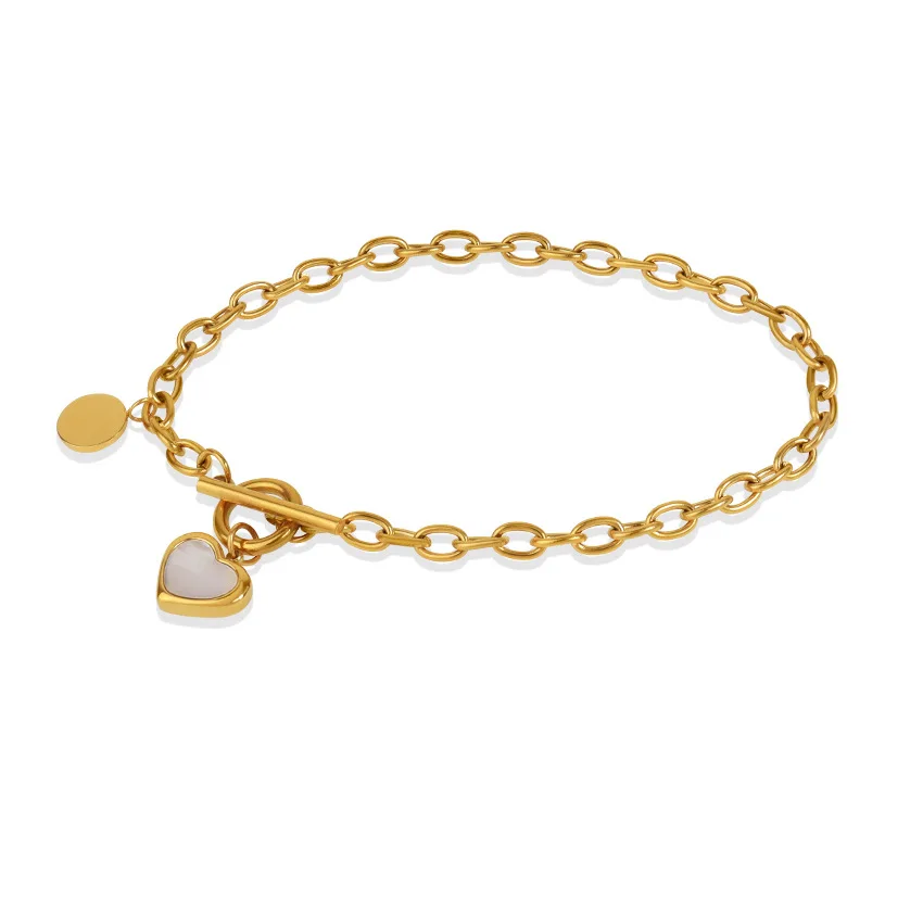 Love Heart Friendship Bracelet Necklace Sets Women Gift Stainless Steel Engagement Wedding Party Chain Bracelets Toggle Clasp