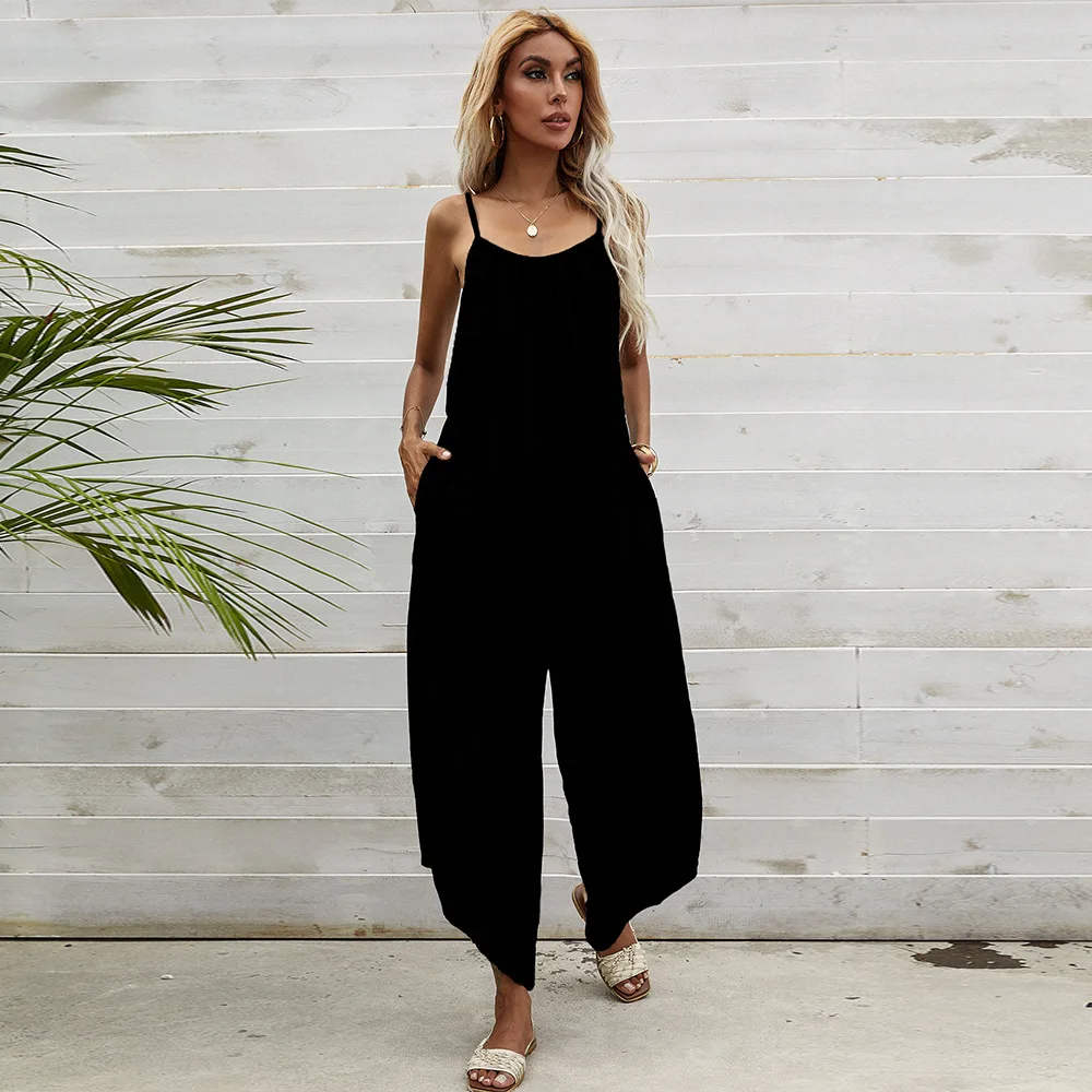 Loose Custom Sexy Open Back Sleeveless High Waist Women Summer Print Rompers Jumpsuit