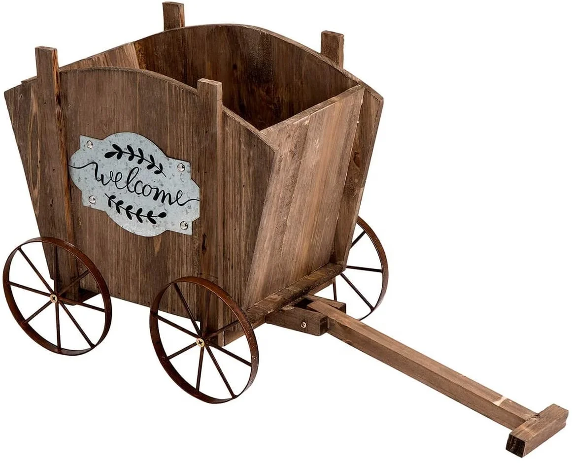 Декоративный вагон, деревянный вагон, вагон, деревянный вагон, декоративный комнатный уличный вагон с металлическими колесами, патио, сад, задний двор