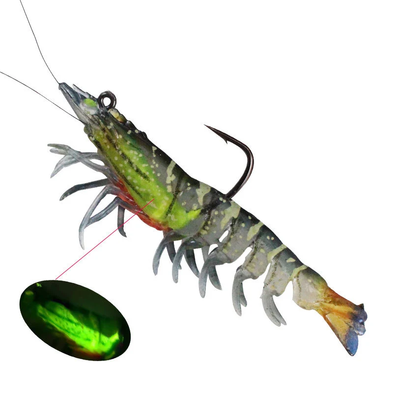 Wholesale fishing tackle lure 9cm 12g sea bass musky pike prawn luminous soft plastic shrimp fishing lures saltwater